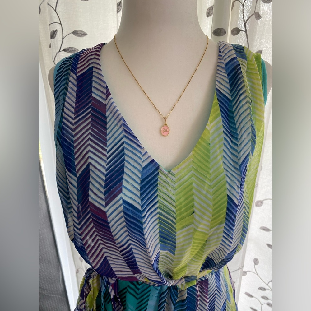 madison leigh Blue Green Chevron Maxi Dress - Picture 7 of 10
